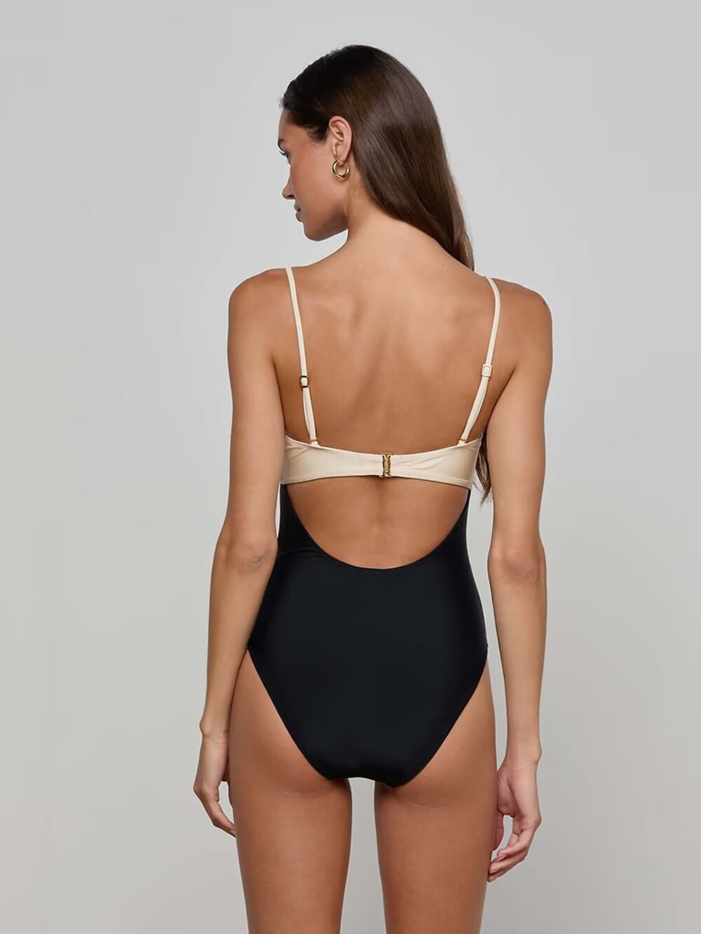 Emilia Bandeau One-Piece Swimsuit medium Black- white (champaign) New - Picture 4 of 4